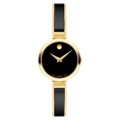 Movado Moda 24mm Black Museum Dial Yellow Gold PVD Strap Ladies Watch 607714