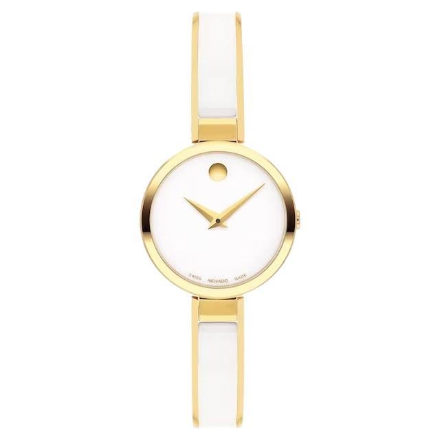 Movado Moda 24mm White Dial Yellow Gold PVD Strap Ladies Watch 607715 For Sale