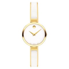 Used Movado Moda 24mm White Dial Yellow Gold PVD Strap Ladies Watch 607715