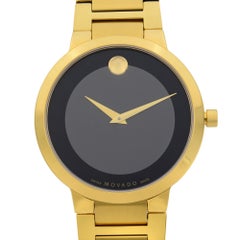Movado Modern Classic Yellow Gold Tone Black Dial Quartz Men's Watch 0607121