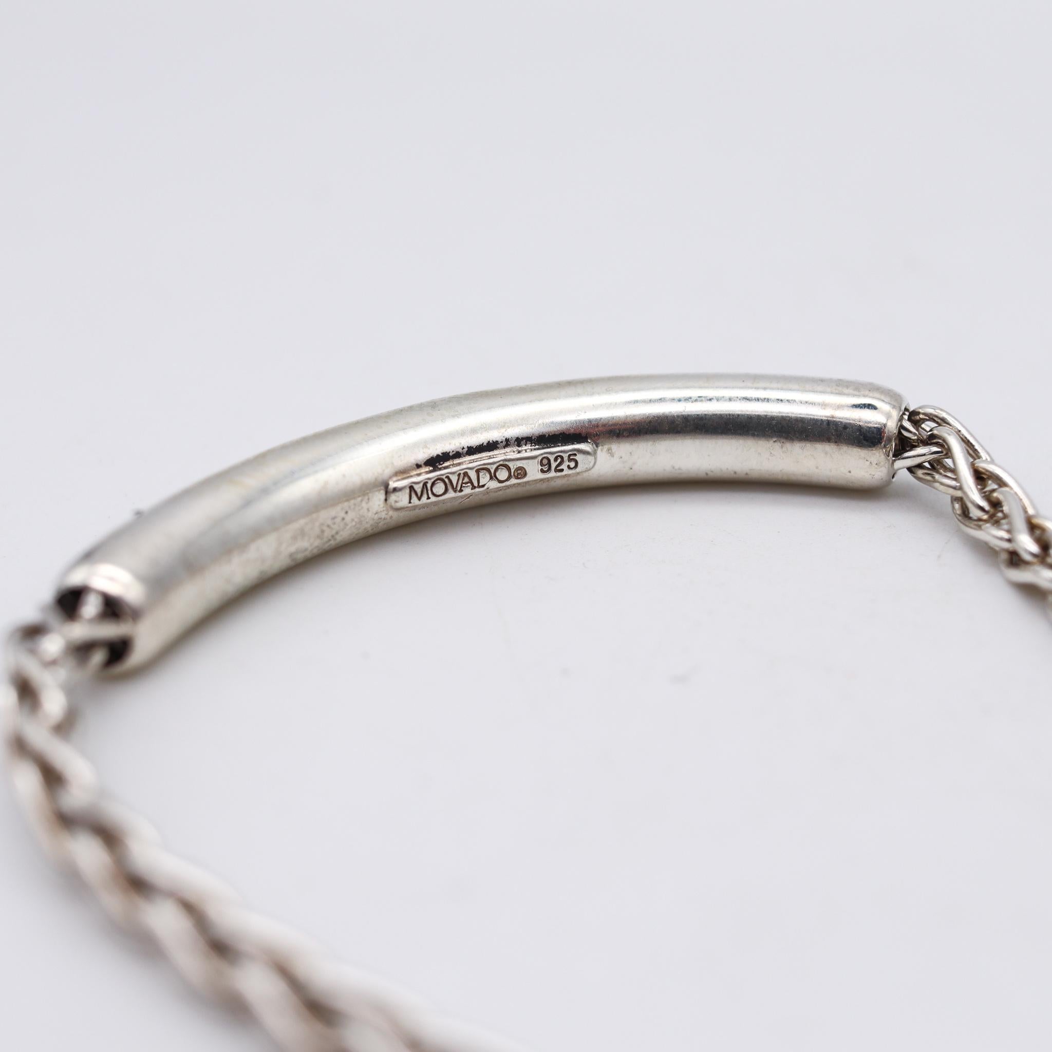 Contemporary Movado Modernism Tubular Bracelet in .925 Sterling Silver with 3 Vs Diamonds For Sale