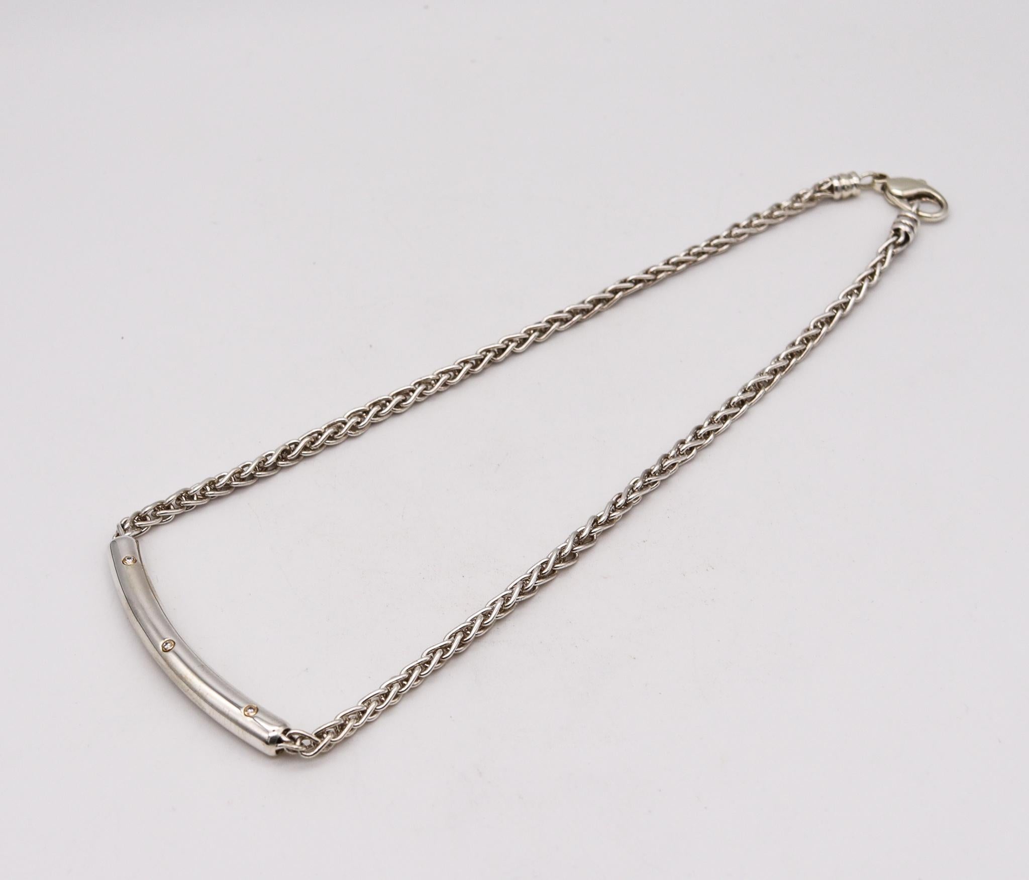 Brilliant Cut Movado Modernist Tubular Necklace 18kt .925 Sterling Silver with 3 Vs Diamonds For Sale