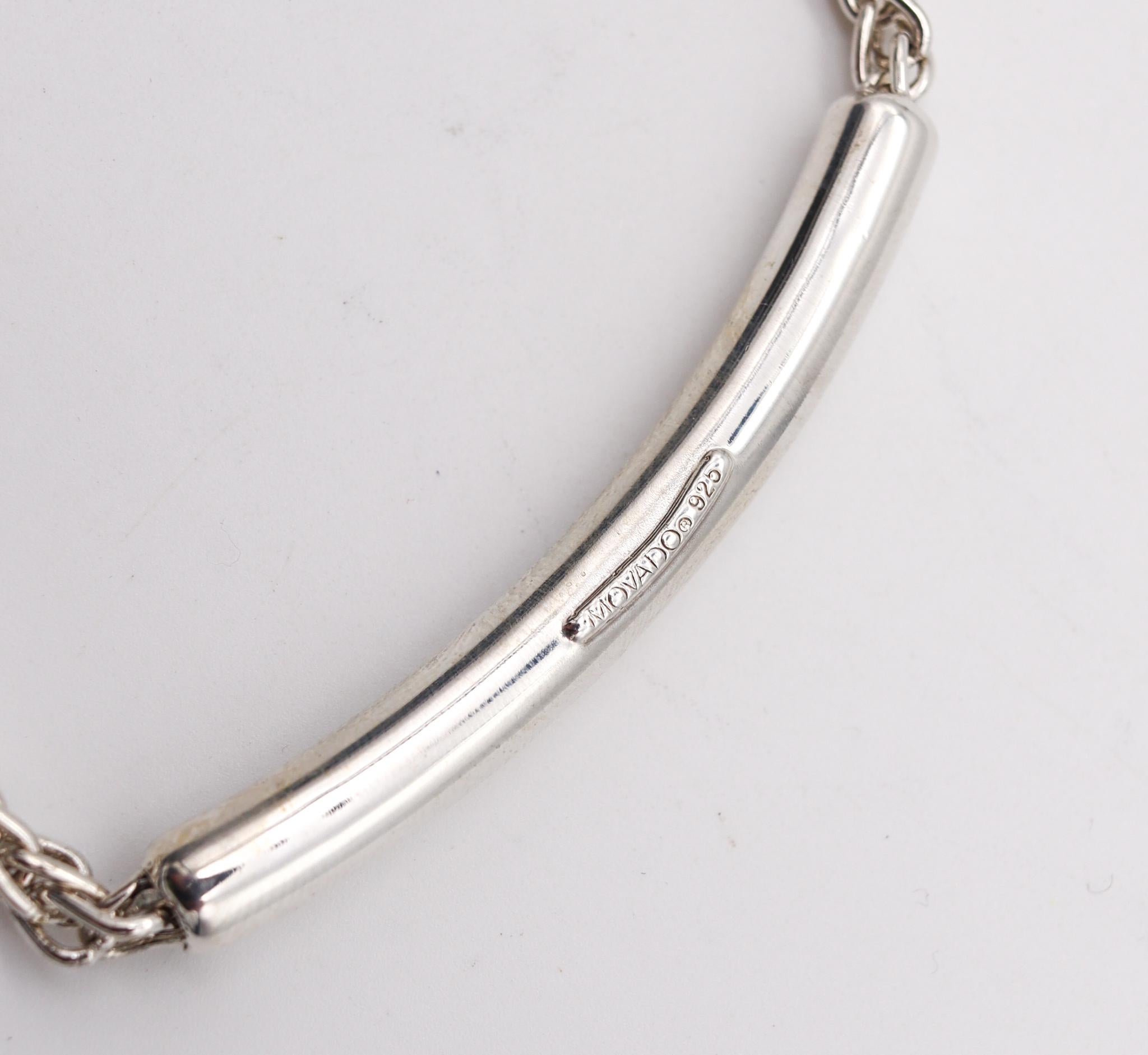 Women's or Men's Movado Modernist Tubular Necklace 18kt .925 Sterling Silver with 3 Vs Diamonds For Sale