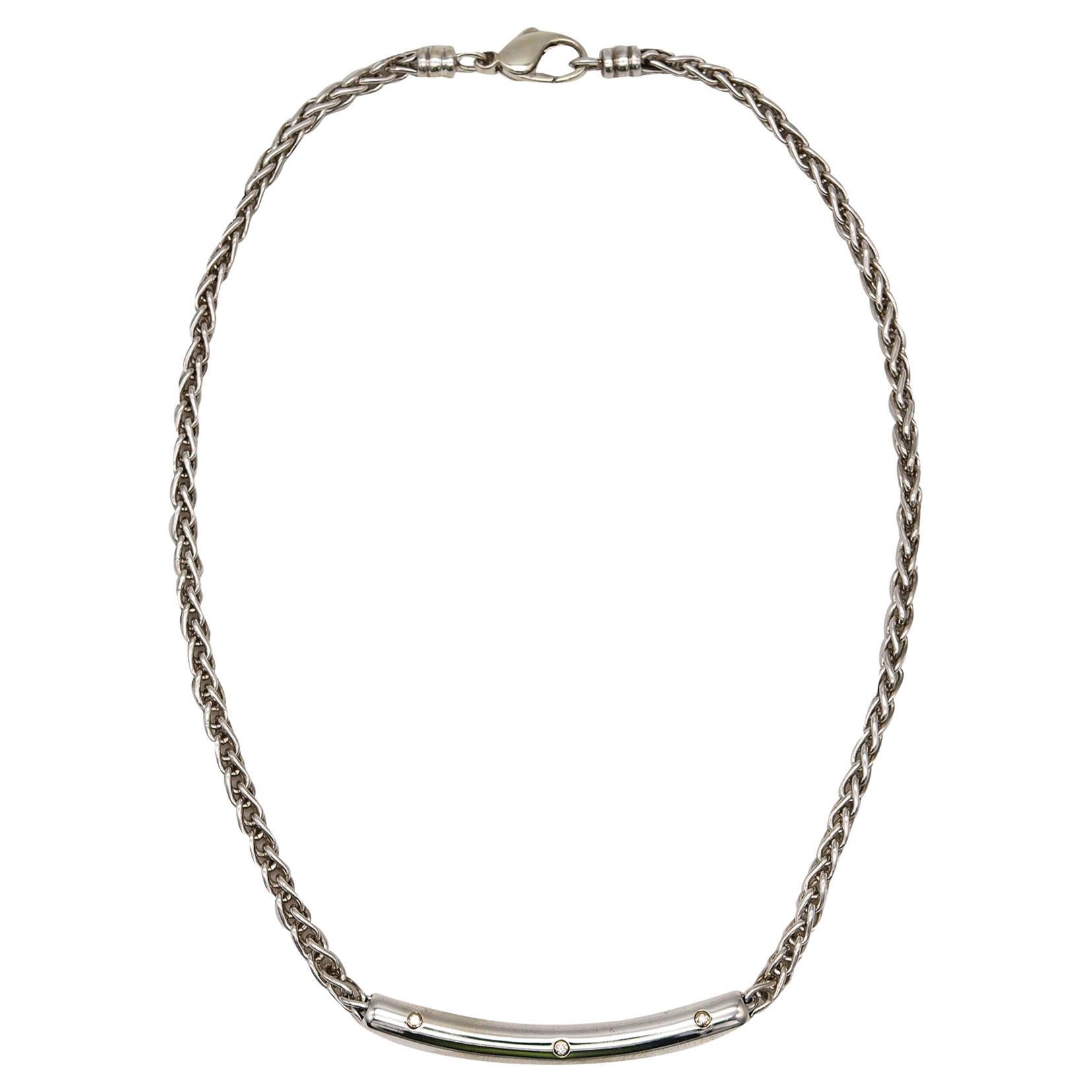 Movado Modernist Tubular Necklace 18kt .925 Sterling Silver with 3 Vs Diamonds For Sale