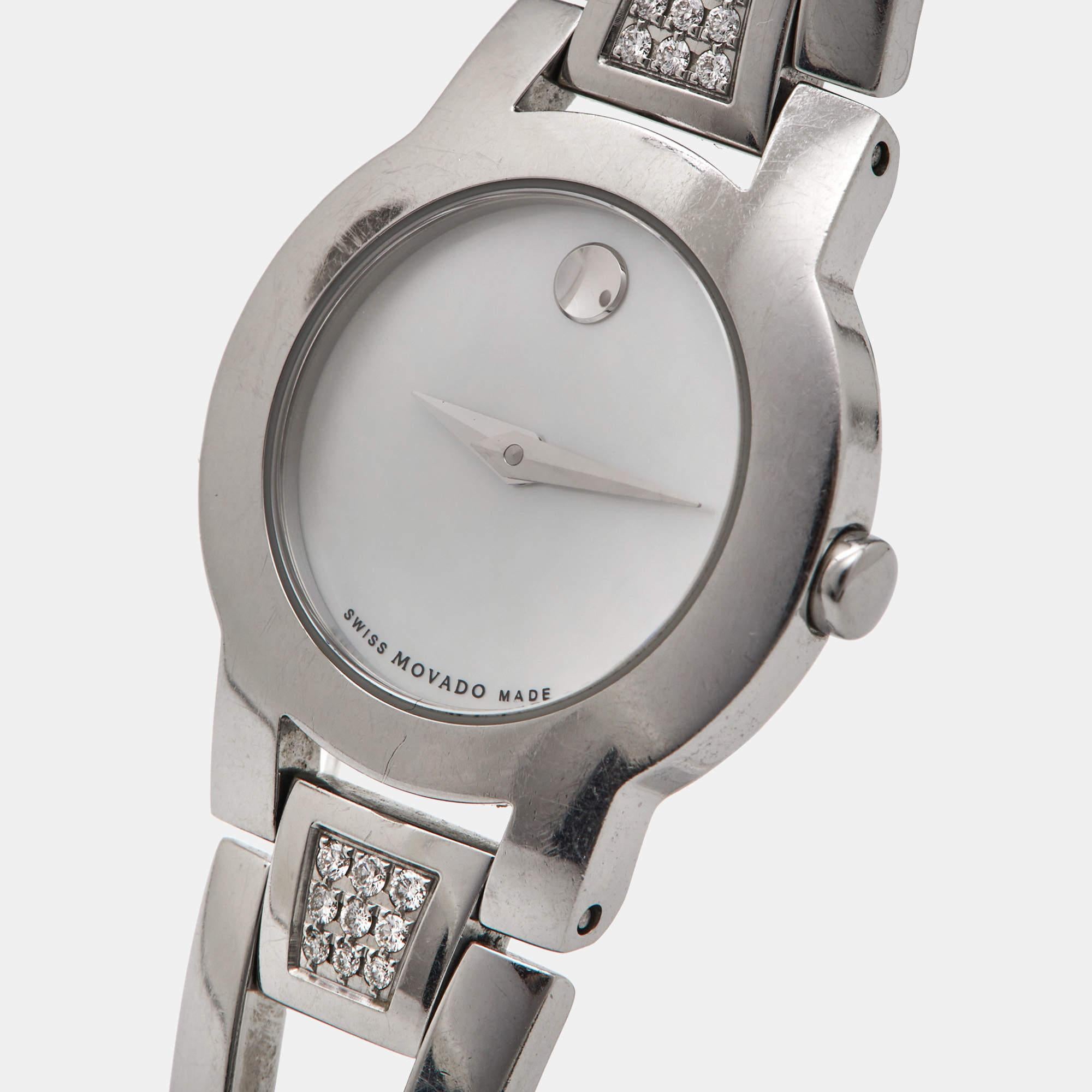 Movado Mother Of Pearl Stainless Steel Diamond Amorosa 84 E4 1842 Women's Wristw 1