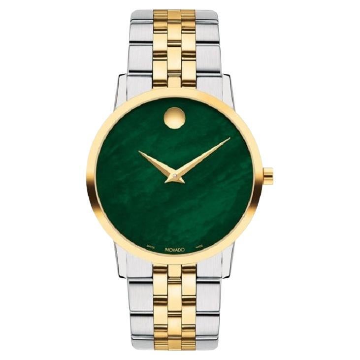 Movado Museum 32mm Green Dial Two Tone Stainless Steel Ladies Watch 607631 For Sale