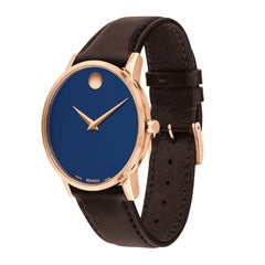 Movado Museum 40mm Blue Dial Leather Strap Men's Watch 607597