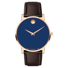 Movado Museum 40mm Blue Dial Leather Strap Men's Watch 607597