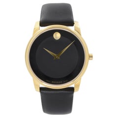Movado Museum Gold PVD Steel Leather Black Dial Quartz Mens Watch 0606876