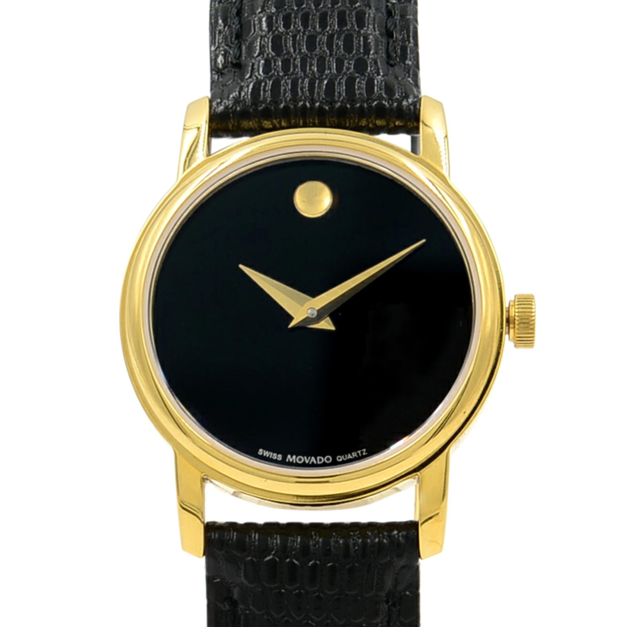 This display model Movado Museum 2100006 is a beautiful Ladies timepiece that is powered by a quartz movement which is cased in a stainless steel case. It has a round shape face, no features dial and has hand unspecified style markers. It is