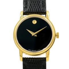 Movado Museum Black Dial Gold Tone Steel Leather Ladies Quartz Watch 2100006
