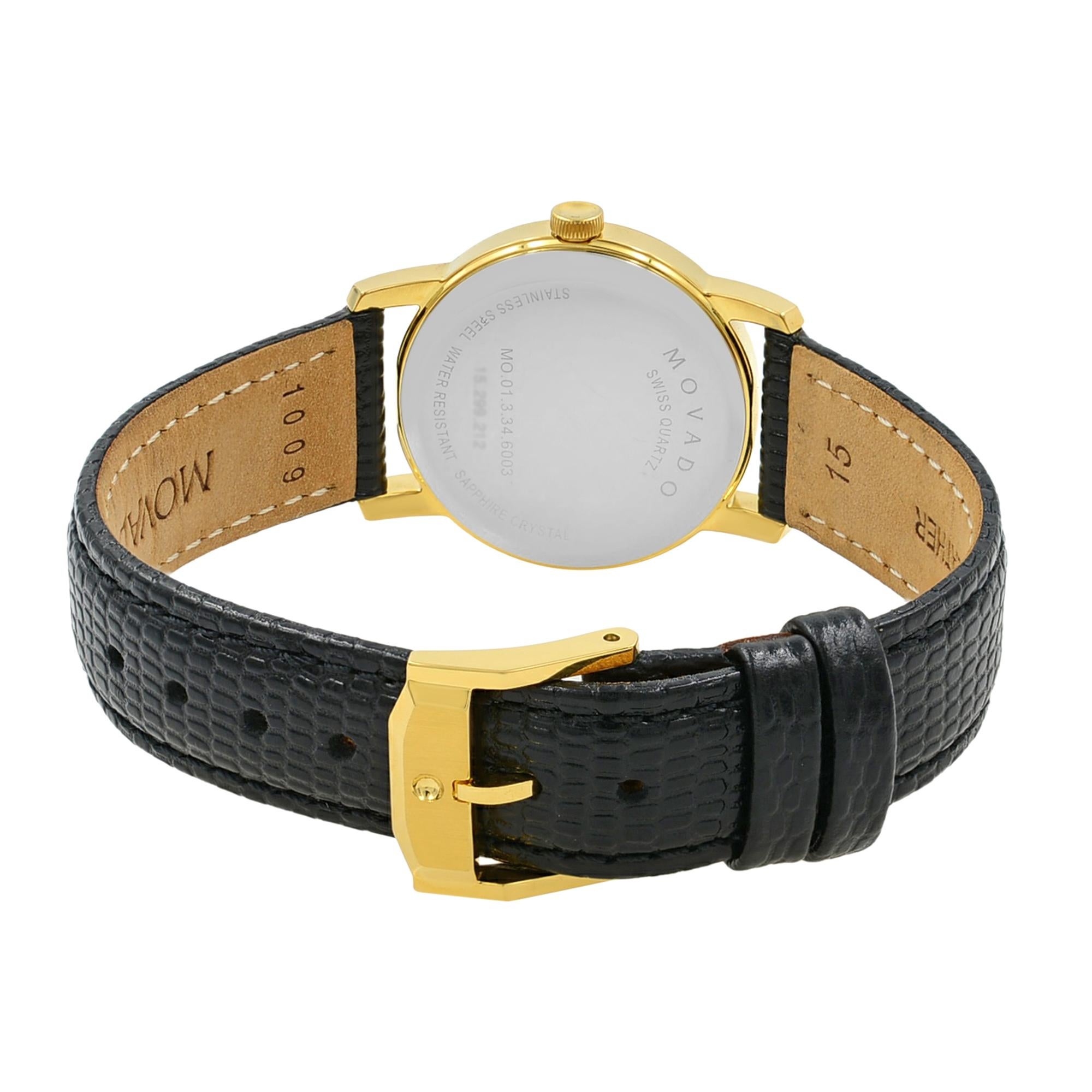 Movado Museum Black Dial Gold Tone Steel Leather Ladies Quartz Watch 2100006 1