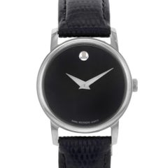 Movado Museum Black Dial Leather Band Steel Case Quartz Ladies Watch 2100004