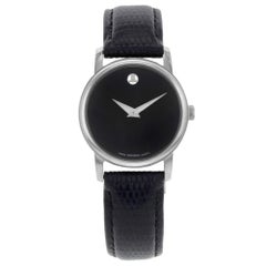 Movado Museum Black Dial Leather Band Steel Case Quartz Ladies Watch 2100004