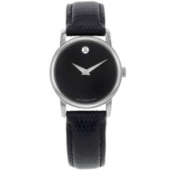 Movado Museum Black Dial Leather Band Steel Case Quartz Ladies Watch 2100004