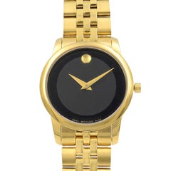 Movado Museum Black Dial Stainless Steel Gold Tone Quartz Ladies Watch 0607005