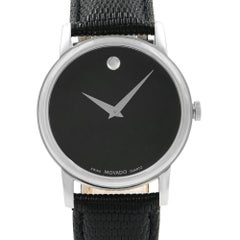 Movado Museum Black Leather Stainless Steel Quartz Men's Watch 2100002