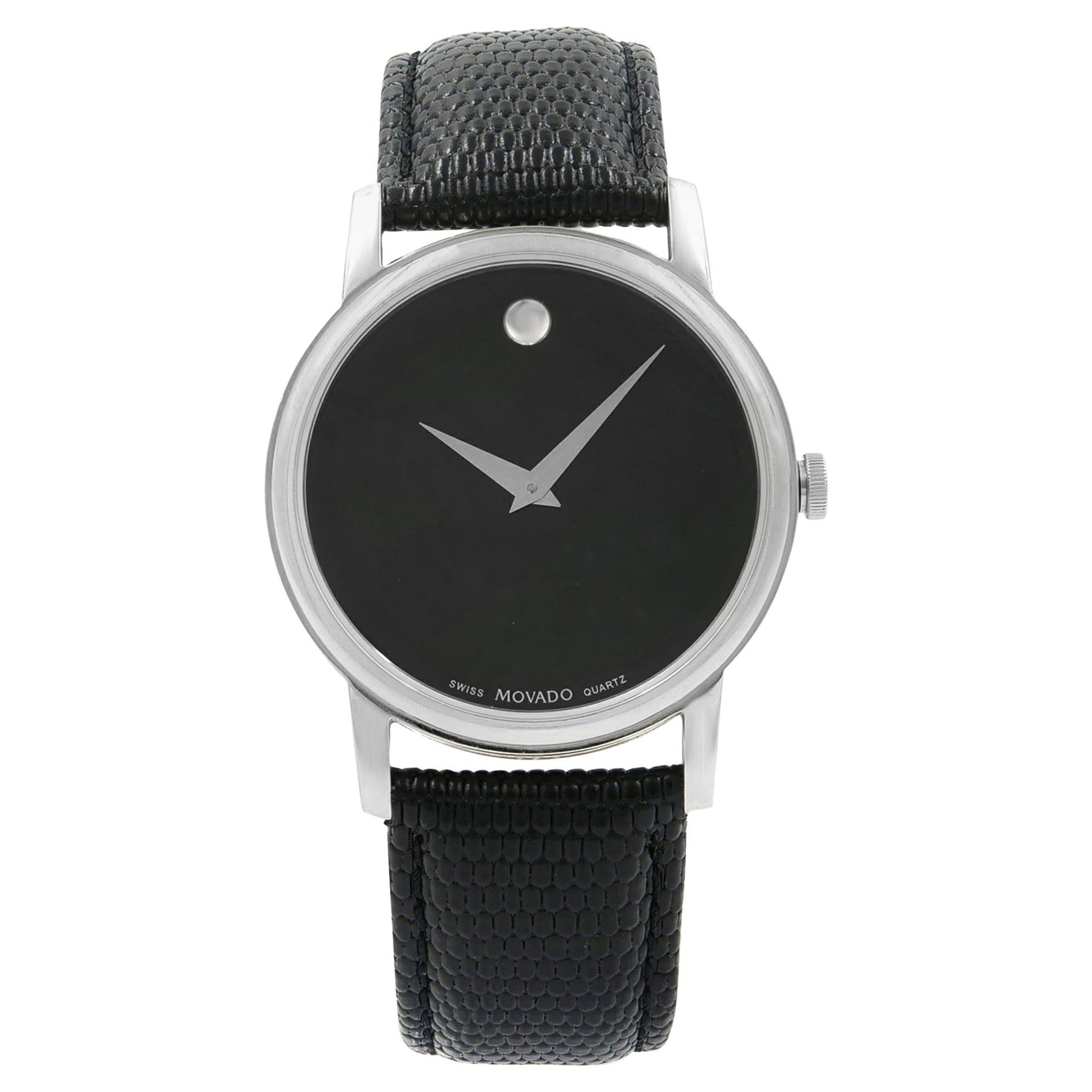 Movado Museum Edelstahl-Herrenuhr 2100002 aus schwarzem Leder mit Quarz