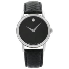 Movado Museum Black Leather Stainless Steel Quartz Men's Watch 2100002