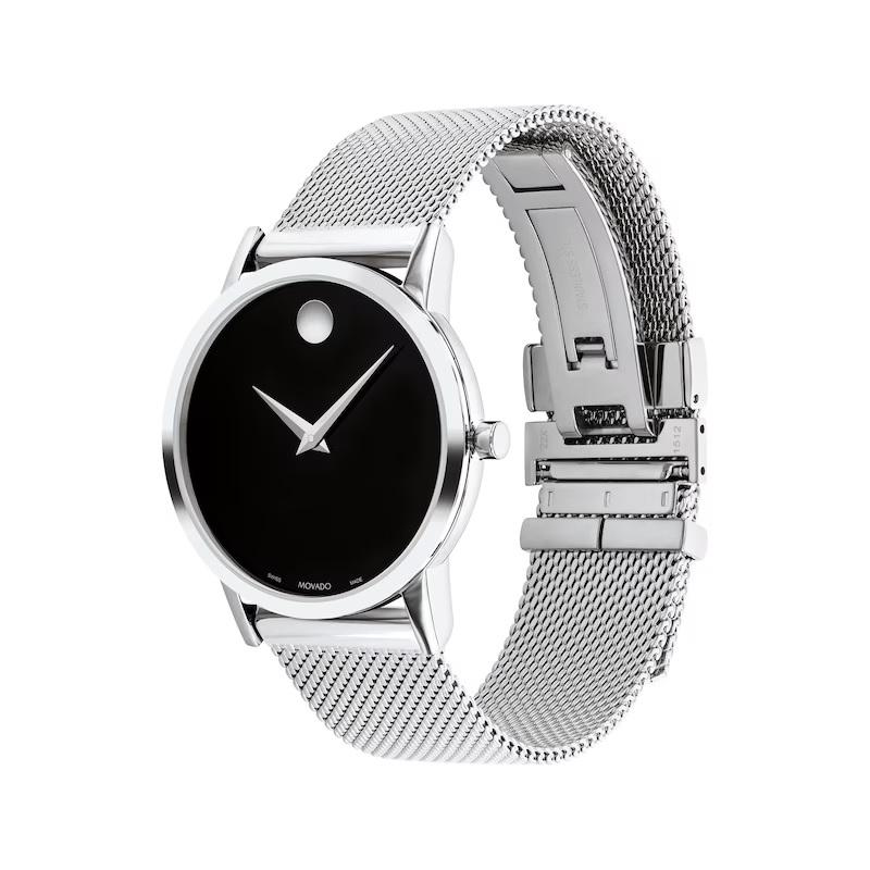 Movado Museum Classic 33mm Black Dial Stainless Steel Ladies Watch 607646

This Movado Museum Classic has a 33mm stainless steel case and mesh bracelet with a black Museum dial and stainless steel accents. The bracelet secures with a deployment