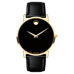 Movado Museum Classic 40mm schwarzes Zifferblatt Kalbslederarmband Herrenuhr 607271