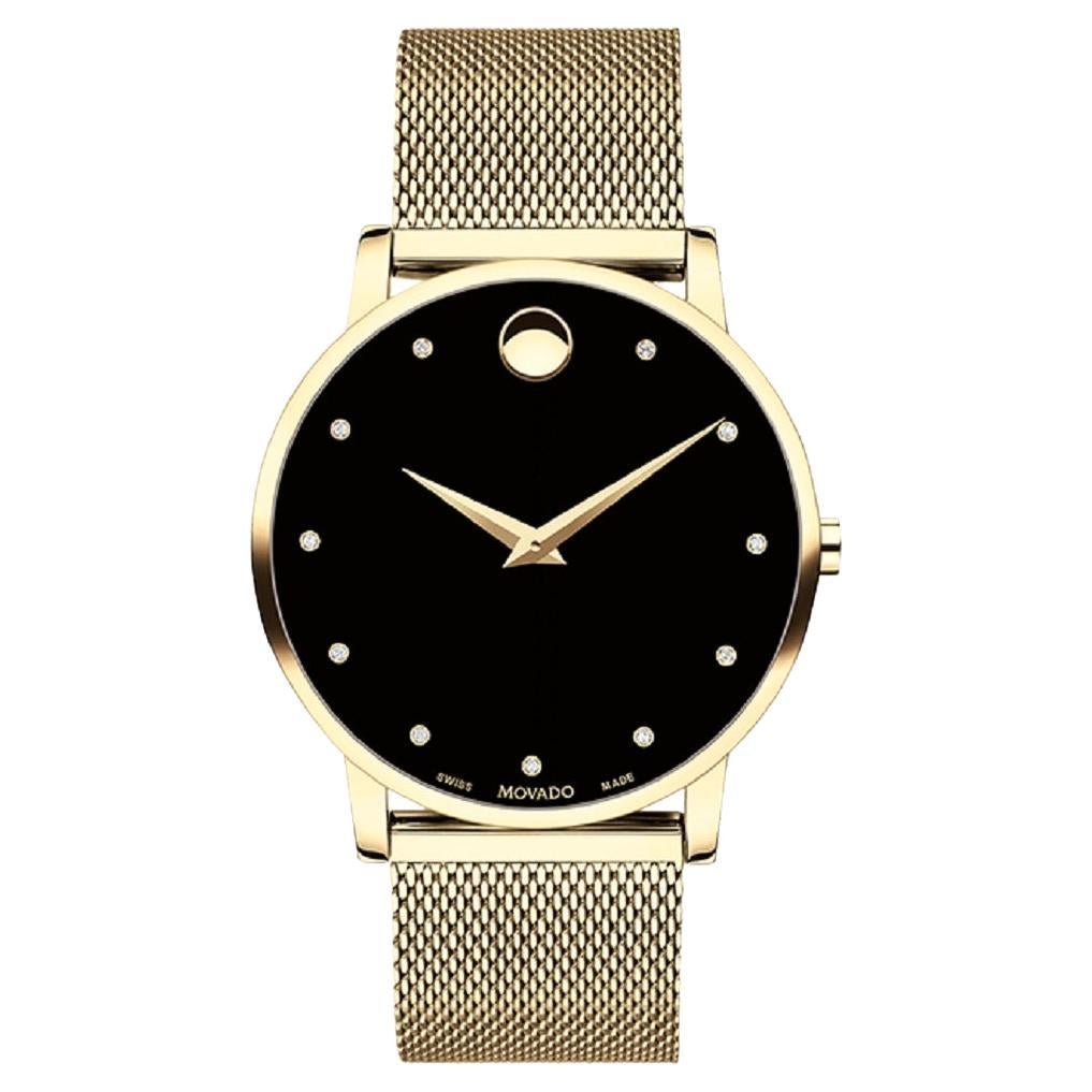 Movado Museum Classic 40mm Black Dial Men's Yellow Gold Ion Plated Watch 607512 For Sale