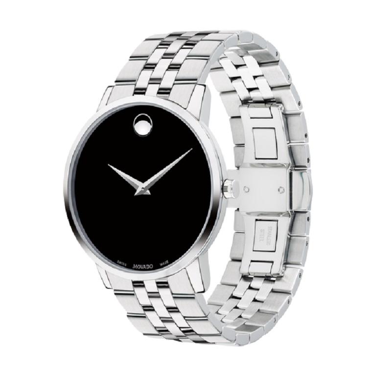 Movado Museum Classic 40mm Black Dial Stainless Steel Men's Watch 607199

Men's Museum Classic watch, 40 mm stainless steel case, black Museum dial with silver-toned dot and hands, stainless steel link bracelet with deployment clasp.

Dial: Black