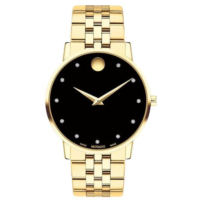 Movado Museum Classic 40mm Black Dial Stainless Steel Men's Watch 607625 For Sale