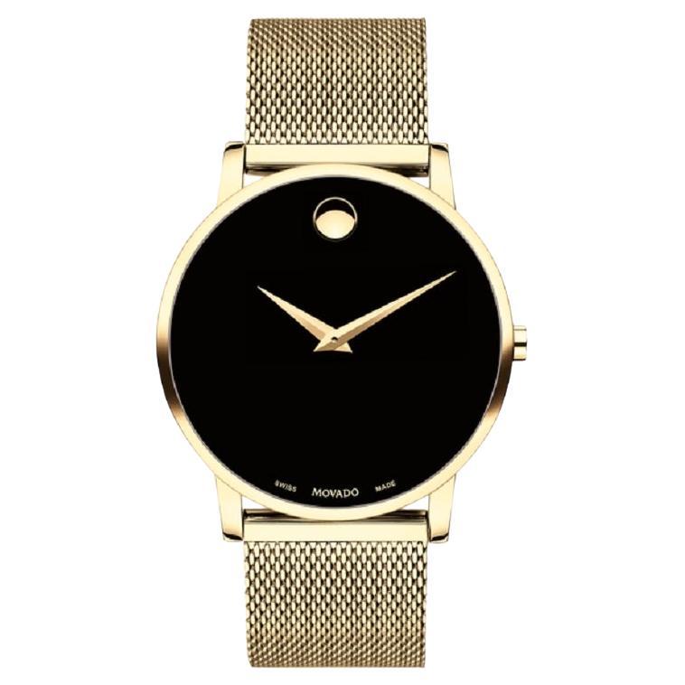 Movado Museum Classic 40mm Black Dial Stainless Steel Mesh Bracelet Watch 607396 For Sale