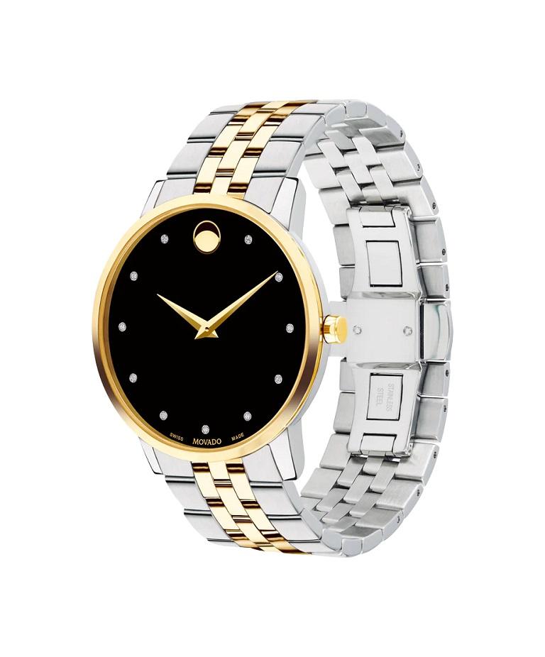 Movado Museum Classic 40mm Black Dial Two Tone Stainless Steel Watch 607202

Introducing the Museum Classic watch, a true masterpiece that combines classic design with modern luxury. The 40mm yellow gold PVD-finished stainless steel case exudes