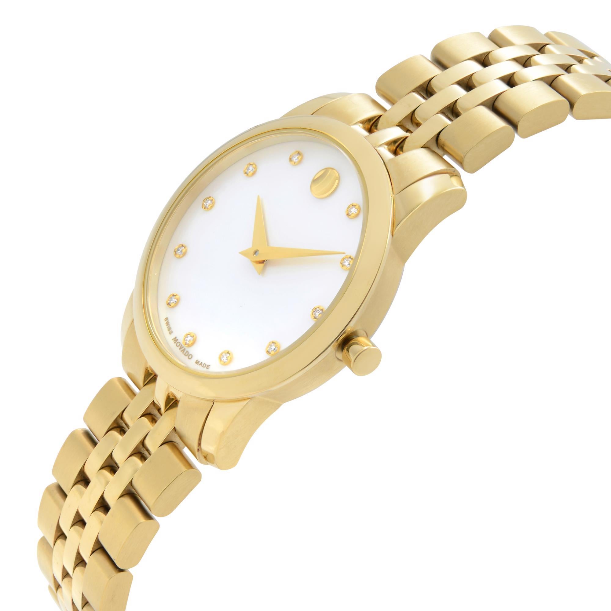 Movado Museum Classic Steel MOP Diamond Dial Quartz Ladies Watch 0606998 In Good Condition In New York, NY