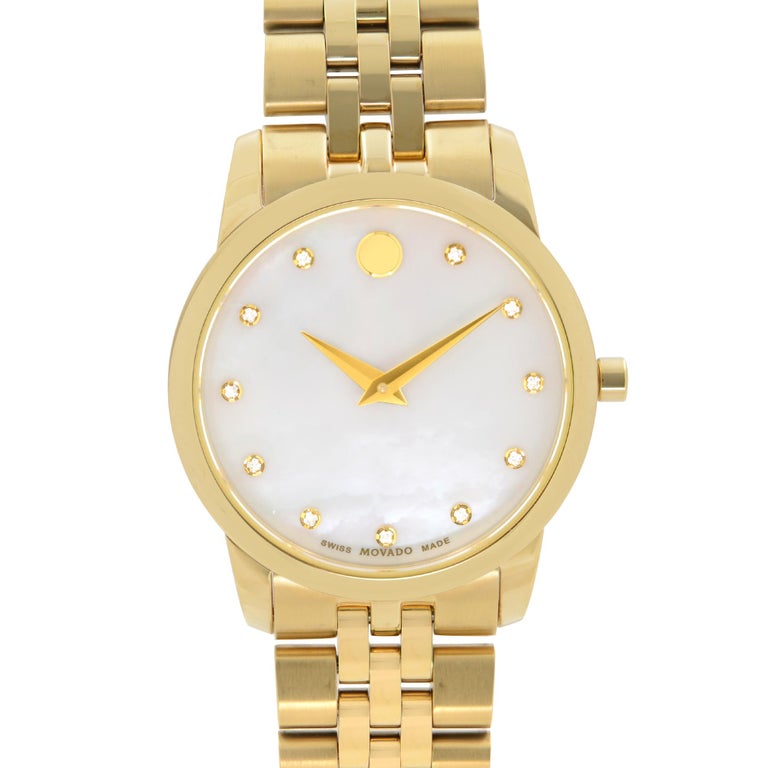 Movado Museum Classic Steel Mother of Pearl Diamond Dial Ladies Watch ...