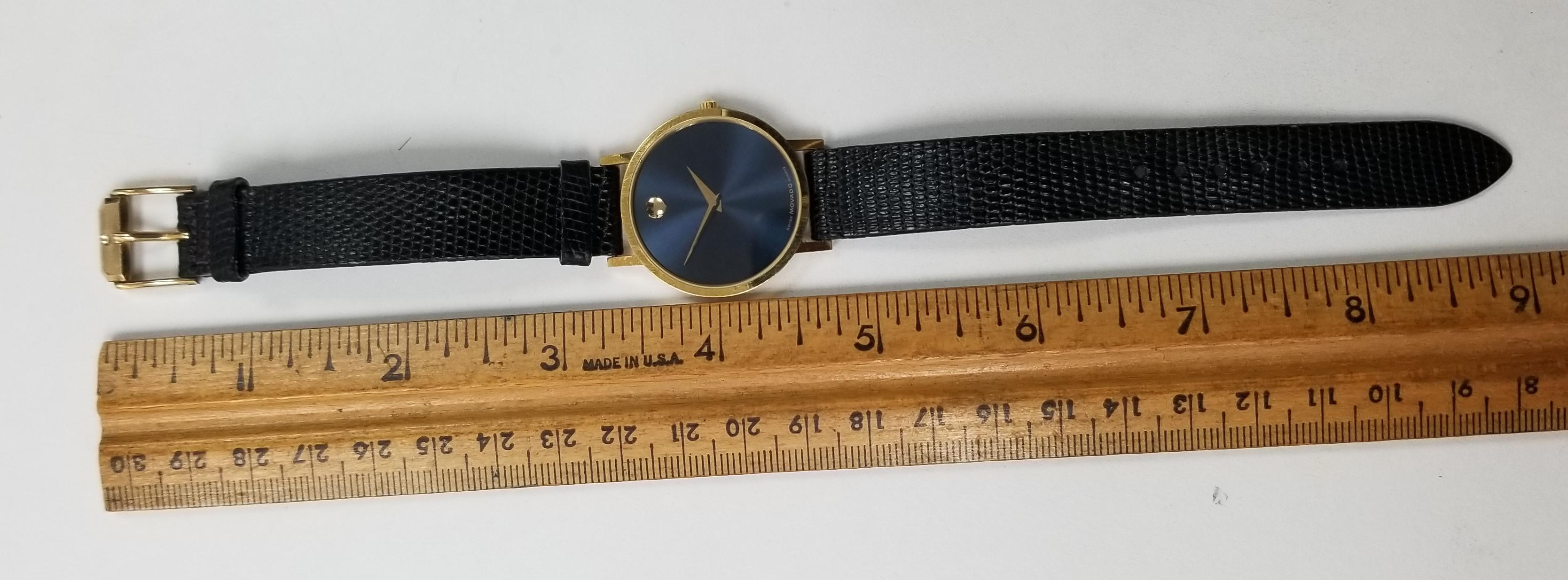 Modern Movado Museum Classic Watch with Blue Dial