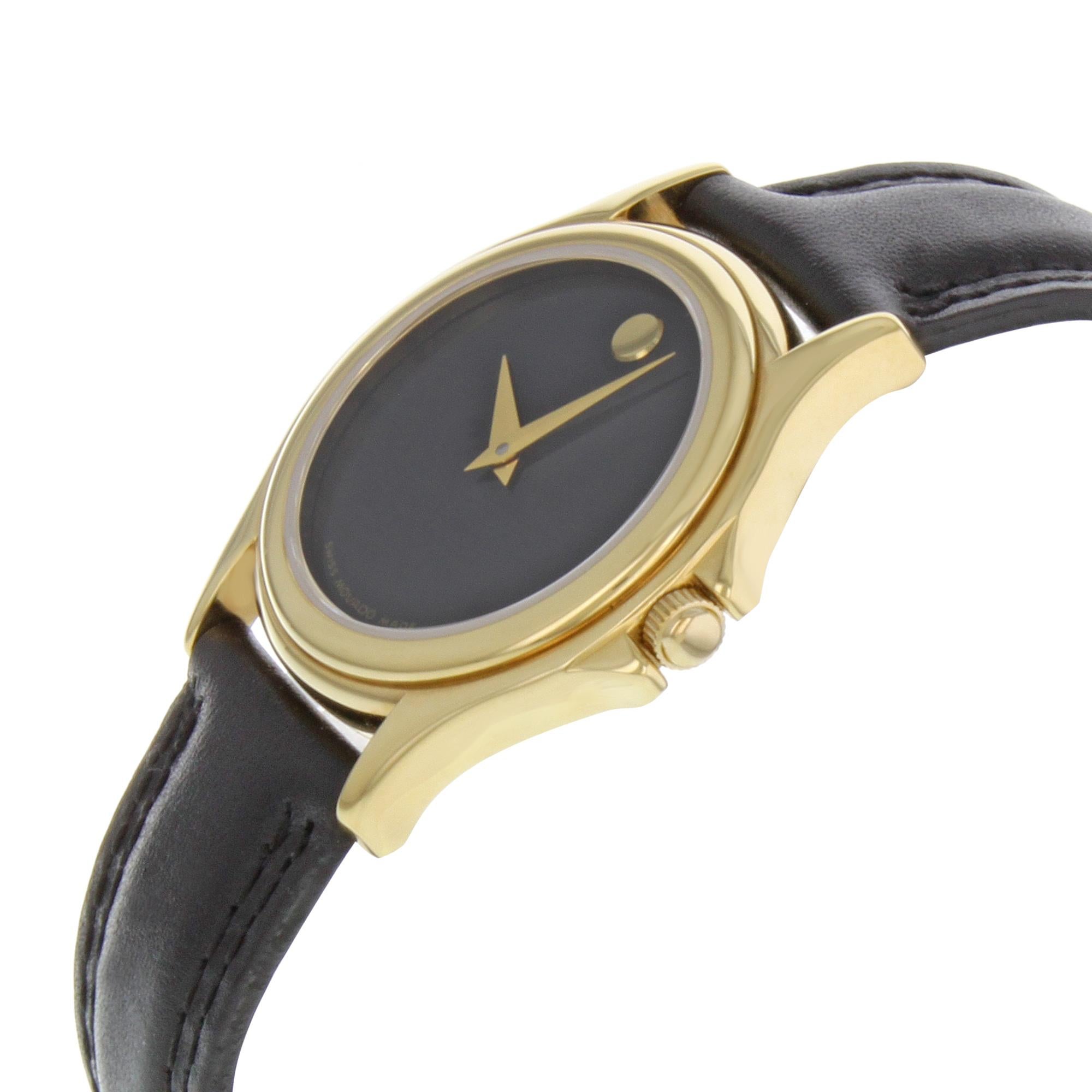 Movado Museum Gold Tone Stainless Steel Black Dial Quartz Ladies Watch 690299 In Good Condition In New York, NY