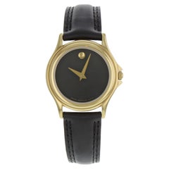 Used Movado Museum Gold Tone Stainless Steel Black Dial Quartz Ladies Watch 690299