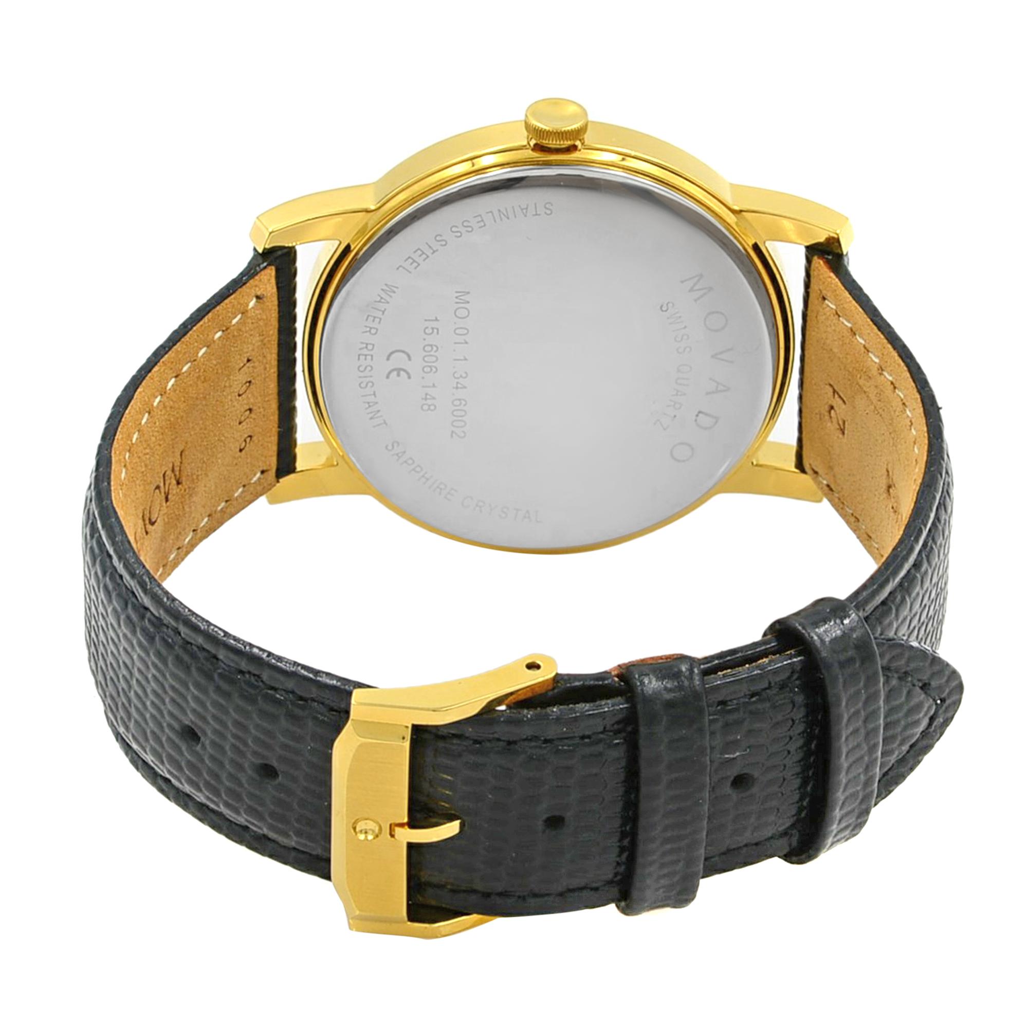 Men's Movado Museum Gold Tone Stainless Steel Leather Quartz Men’s Watch 2100005