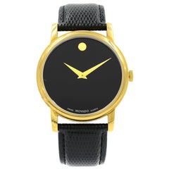 Movado Museum Gold Tone Steel Black Dial Leather Quartz Men's Watch 2100005