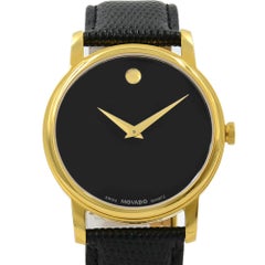 Movado Museum Gold Tone Steel Leather Black Dial Quartz Men's Watch 2100005
