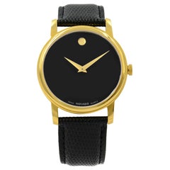 Movado Museum Gold Tone Steel Leather Black Dial Quartz Men's Watch 2100005