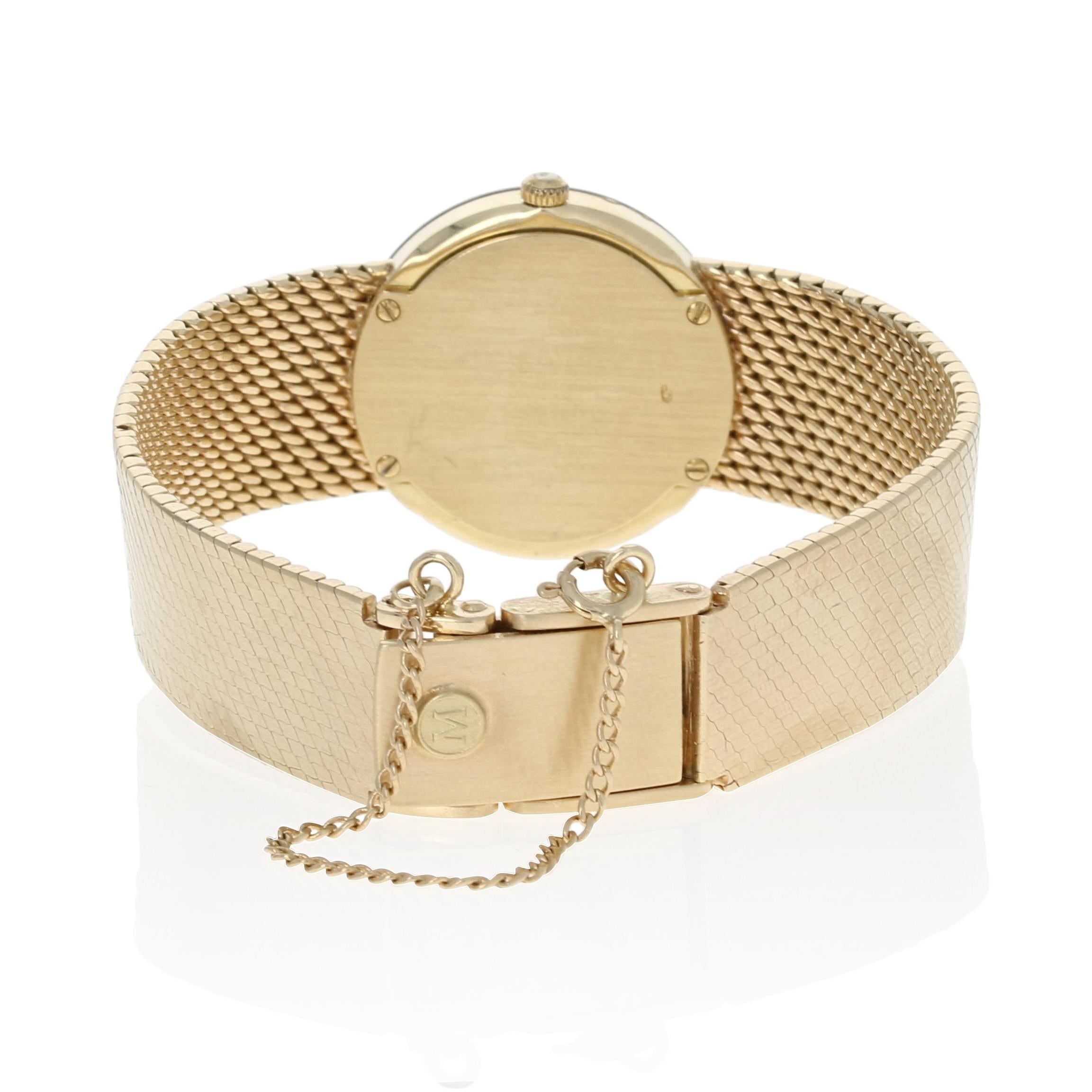 Movado Museum Ladies Watch, 14 Karat Gold Quartz 2Yr. Warranty 70-40-882B2 In Excellent Condition In Greensboro, NC