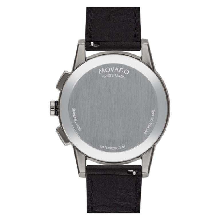 Movado Museum Sport 42mm Black Dial Leather Strap Men's Watch 607559 In New Condition For Sale In Wilmington, DE