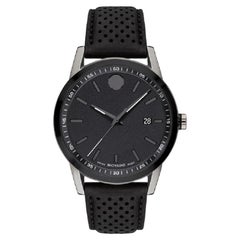 Used Movado Museum Sport 42mm Black Dial Leather Strap Men's Watch 607559