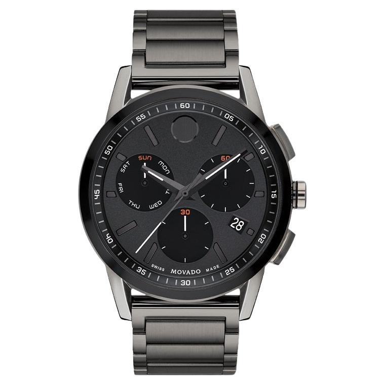Movado Museum Sport Chronograph 43mm Black Dial Stainless Steel Watch 607558 For Sale