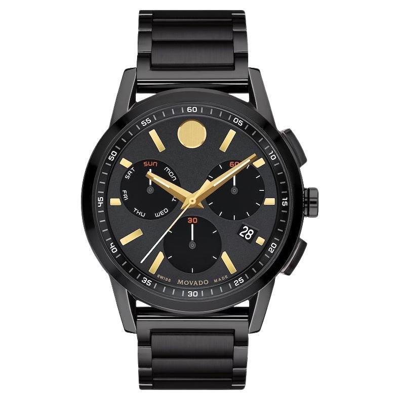 Movado Museum Sport Chronograph 43mm Black Dial Stainless Steel Watch 607802 For Sale