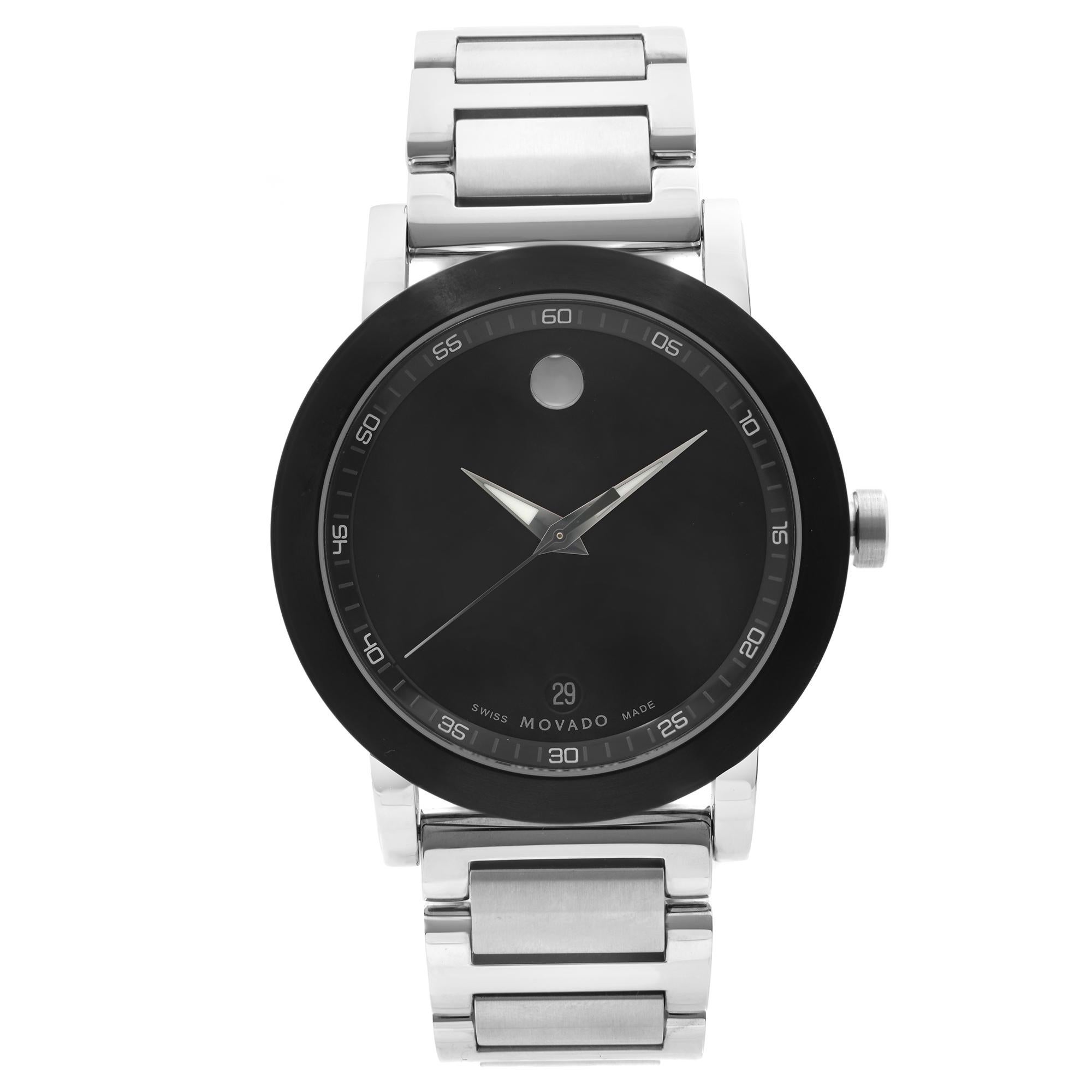 Movado Museum Sport Stainless Steel Black Dial Quartz Mens Watch 0606604