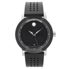 Used Movado Museum Sport Steel Rubber Strap Black Dial Quartz Mens Watch 0606507
