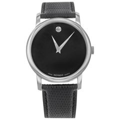 Movado Museum Stainless Steel Leather Black Dial Quartz Men's Watch 2100002
