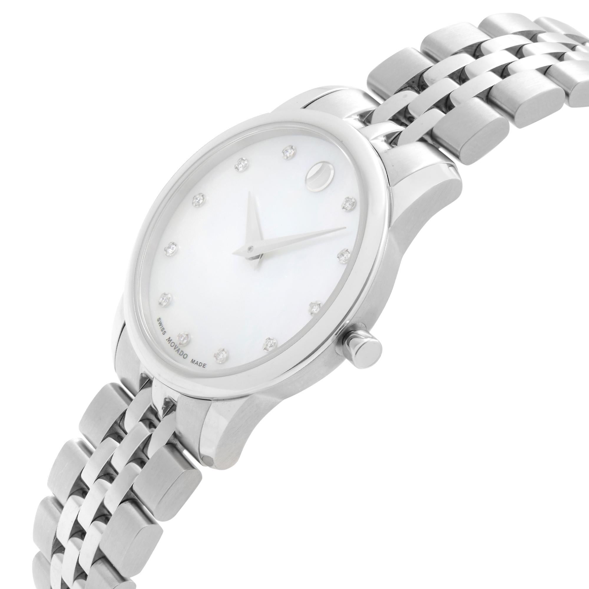 movado museum mother-of-pearl diamond markers quartz watch - 0606612