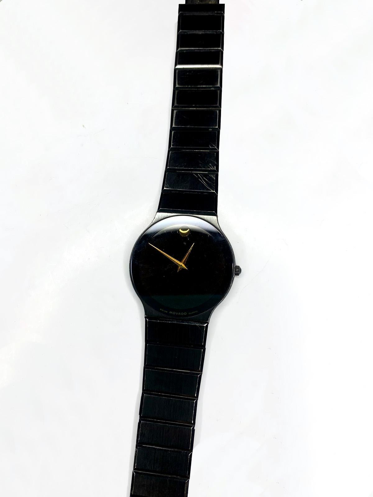 Movado Museum Ultra Thin Watch w/ Black and Gold Style Dial For Sale at ...