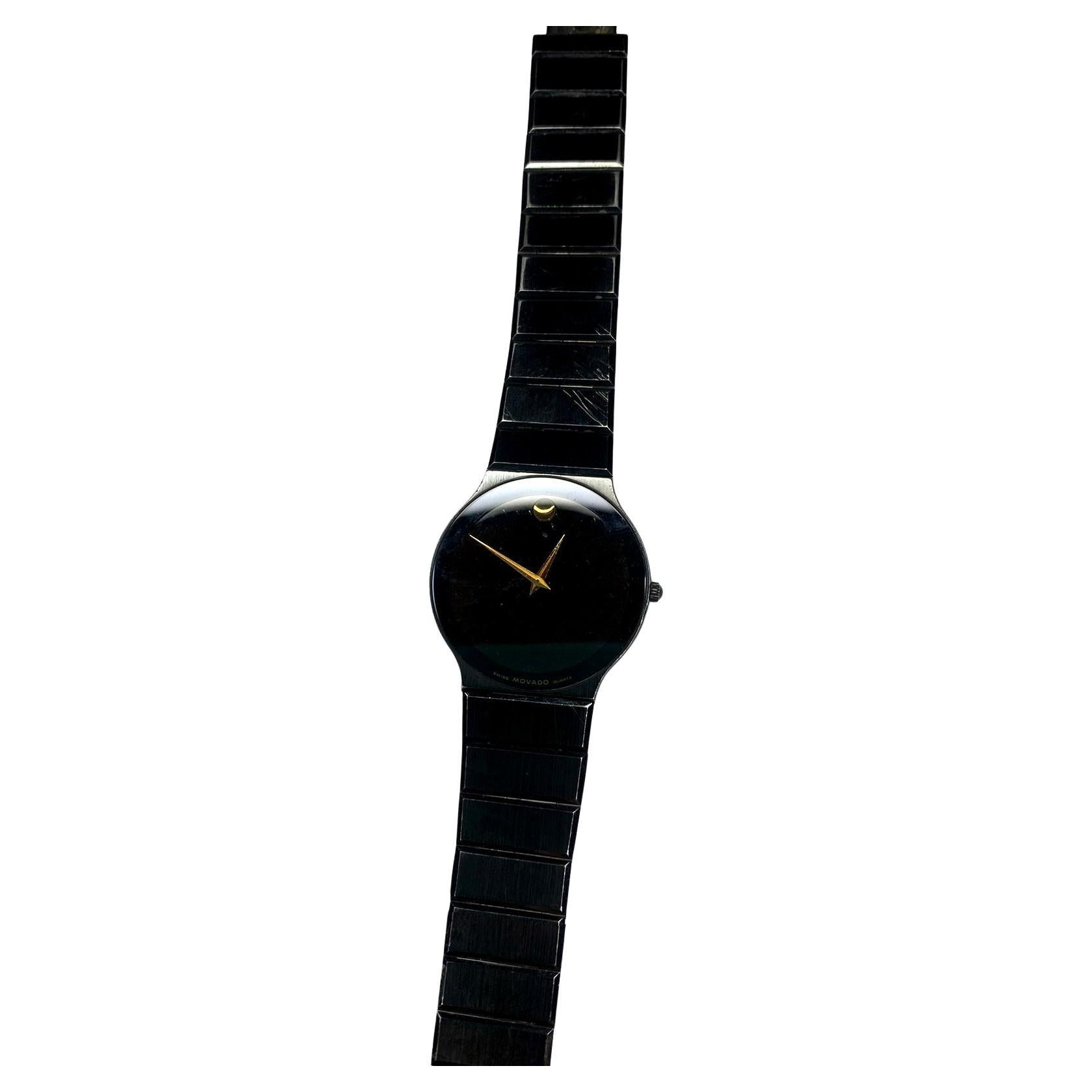 Movado Museum Ultra Thin Watch w/ Black & Gold Style Dial For Sale